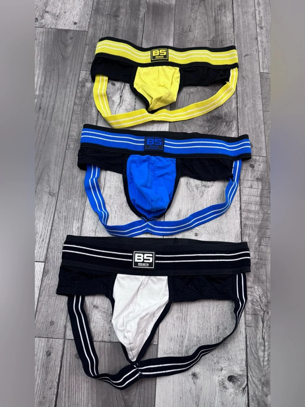BShetr Men's Athletic Jockstrap Pouch Underwear Bundle x3 XL Yellow Blue White